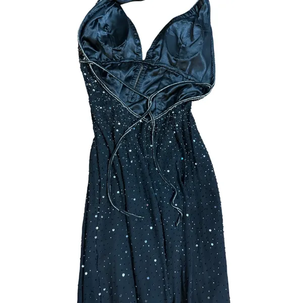 Scala Black Halter Beaded Sequin Maxi Formal Gown Sz L‎ - Image 6