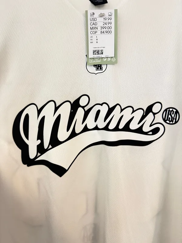 Men’s H&M Oversized Fit White Jersey USA Miami 83 Size Large NWT - Image 2