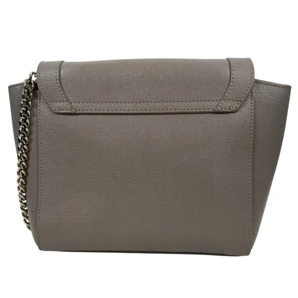 Furla Ginevra Leather Mini Crossbody Bag Sabbia Beige Gray Gold Chain - Image 5