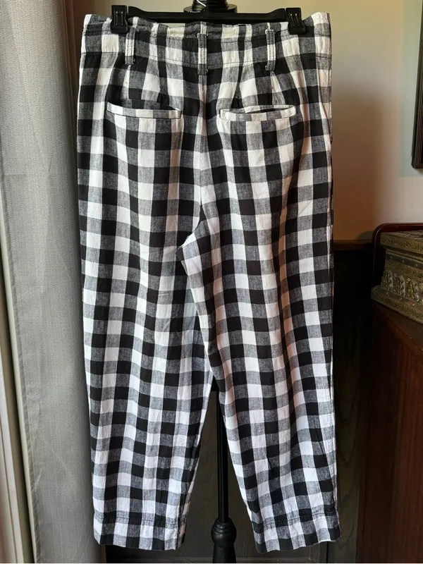 Madewell Black and White Checked linen cotton blend pants 4 EUC - Image 2