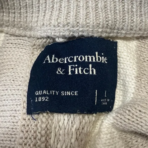 Abercrombie & Fitch Beige Striped Long Sleeve Crew Neck Sweater Top Size L - Image 3