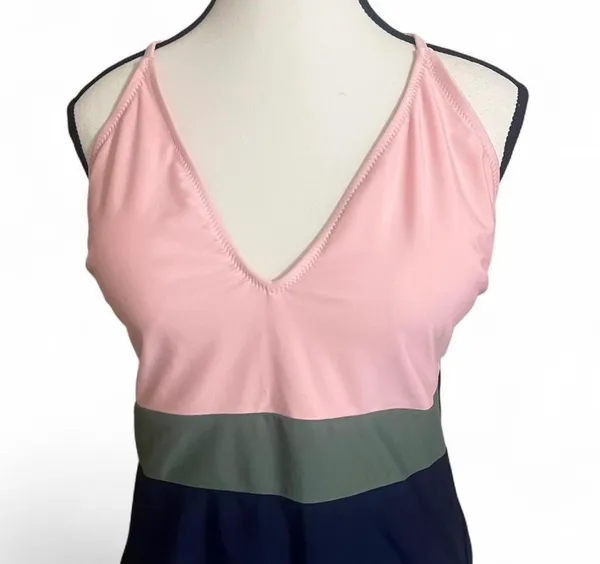 Cupshe OnePiece Swimsuit SzXL Colorblock Peach/Olive/Navy Beach/Pool/Resort Wear - Image 5
