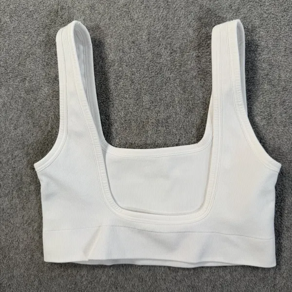 Nux Women's Small White Ribbed Square Low Back Sports Bra Activewear - Image 5