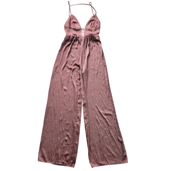 ASOS NWT 25Y Women Mauve Satin Wide Leg Jumpsuit Strappy V-Neck Open Back Size 6 - Image 2