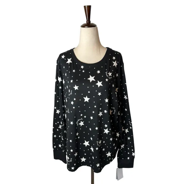 Kate Spade Pajama Top Women Large Black White Star Print NWT Whimsigoth Sleep‎ - Image 2