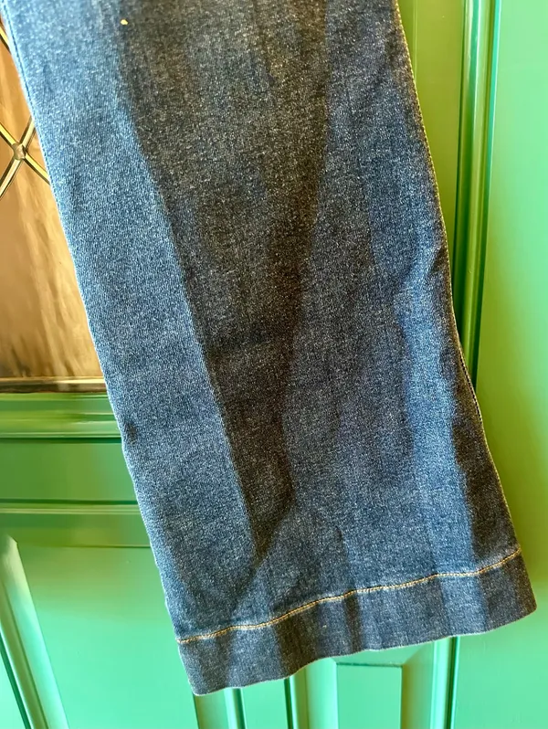 Spanx Authentic 360 Easy Flare Jeans High Rise Front Patch Pocket Blue Large - Image 4
