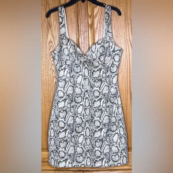 ZARA Animal Print‎ Snakeskin Faux Suede Mini Dress Black & Ecru Size Medium - Image 10