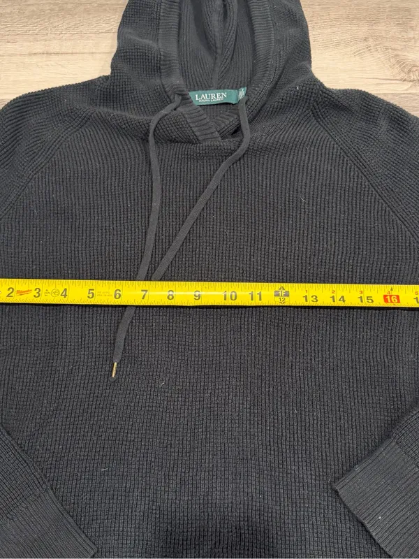 Lauren Ralph Lauren Women's Black Medium Hoodie Waffle Knit Sweater - Image 5