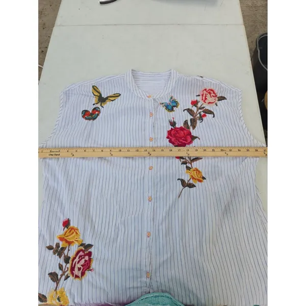 3J Workshop Johnny Was Tunic Dress Striped Floral Embroidered Boho size XL - Image 8