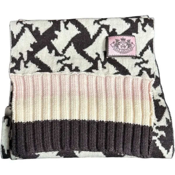 VTG‎ Juicy Couture Y2K 100% Wool Scarf Brown, Cream, Pink 74" x 8" - Image 3