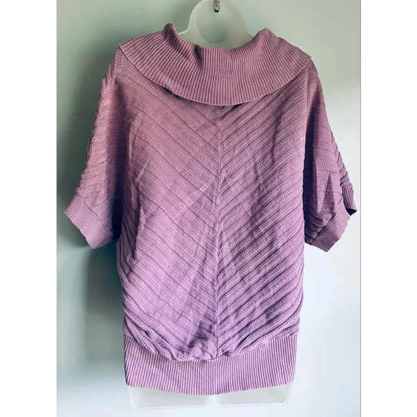 Knit Turtleneck Sweater Lavender Short Sleeve Medium Cottage - Image 2