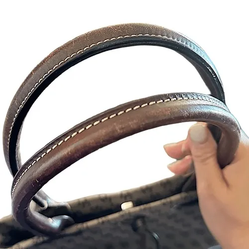 Dooney & Bourke Signature Monogram Tote Bag Brown Canvas Leather Trim Drawstring - Image 13