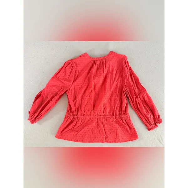 100% cotton Blouse flare milkmaid peasant whimsy v-neck textured women Large - Image 9