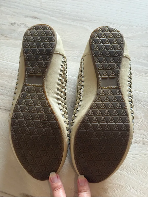 Soda Beige Ballet Flats with Woven Metallic Trim - Image 3