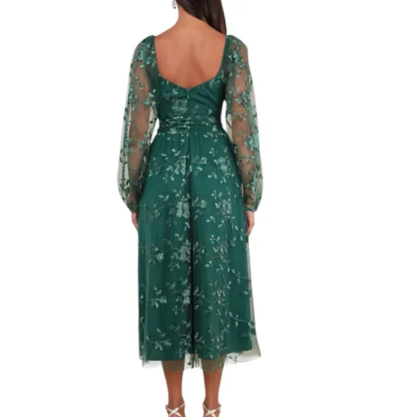 NWT Lulus Darling Charisma Emerald Mesh Embroidered Midi Dress Size Medium - Image 3