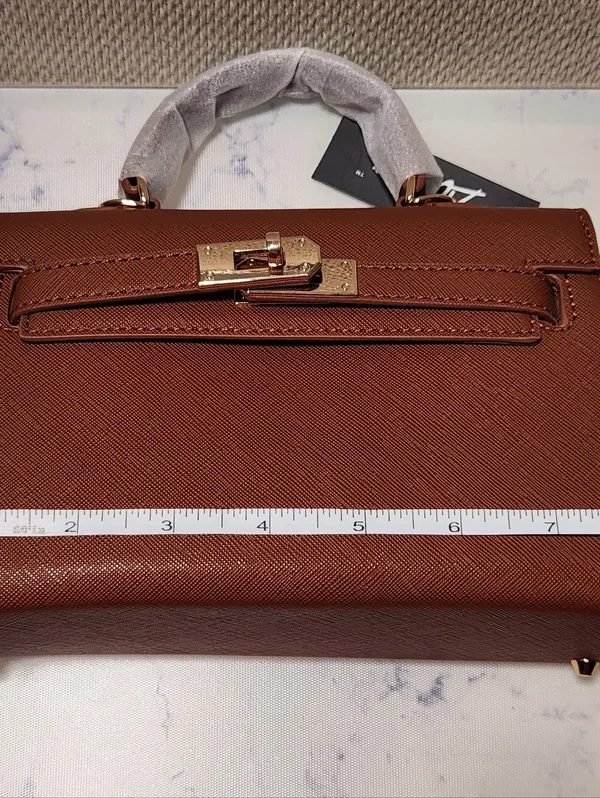 Brown Top Handle Flap Bag with Adjustable Crossbody Strap - Image 8