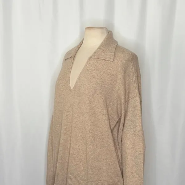 NWT!! FREE PEOPLE Eloura Cashmere‎ Henley Sweater Solid Light Brown Tan X-Large - Image 7