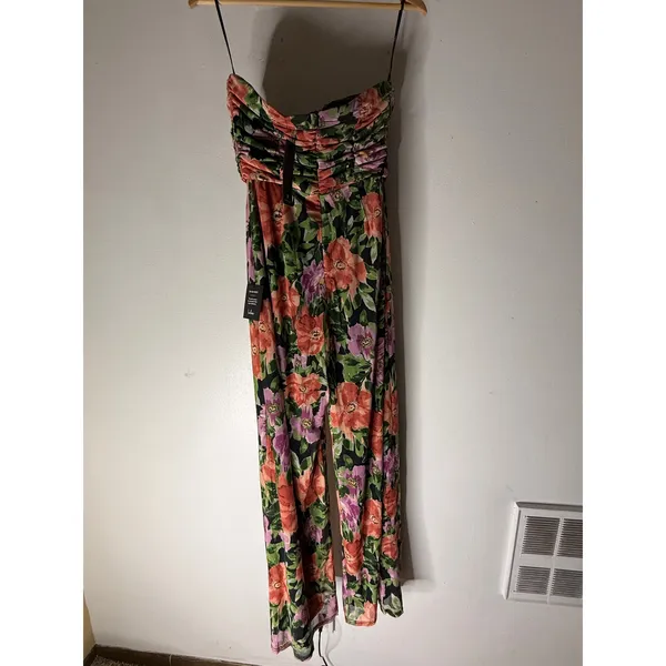 Lulus Layka Black Multi Floral Mesh‎ Wide-Leg Jumpsuit M NwT - Image 3