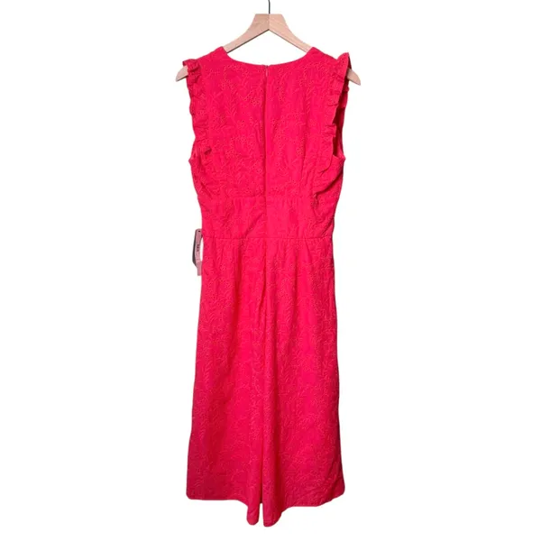 NWT Maggy London Embroidered Eyelet Flutter Sleeves Midi Dress Coral Pink Size 4 - Image 2