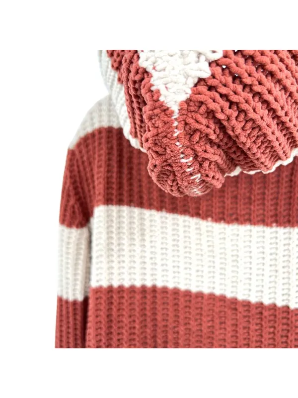 POL Striped Hooded Open Cardigan Sweater Rust Cream Size Small Cozy Boho - Image 9