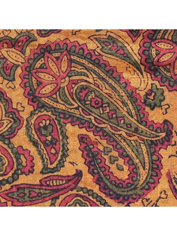 Vintage Paisley Patterned Silk Square Scarf with Orange and Red Tones Bohemian - Image 6
