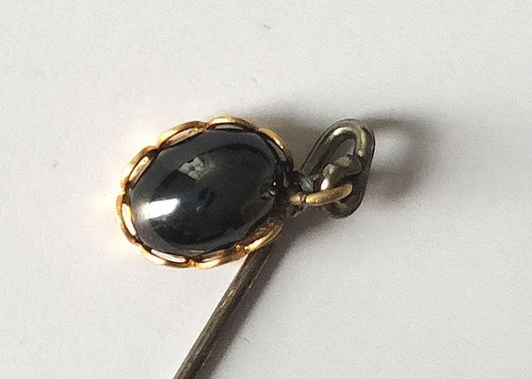 Vintage Dangly Black Gemstone Stick Hat Pin Silver - Image 3