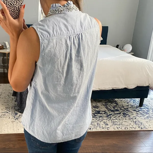 J.Crew Crystal Collar Sleeves Jean Shirt - Image 7
