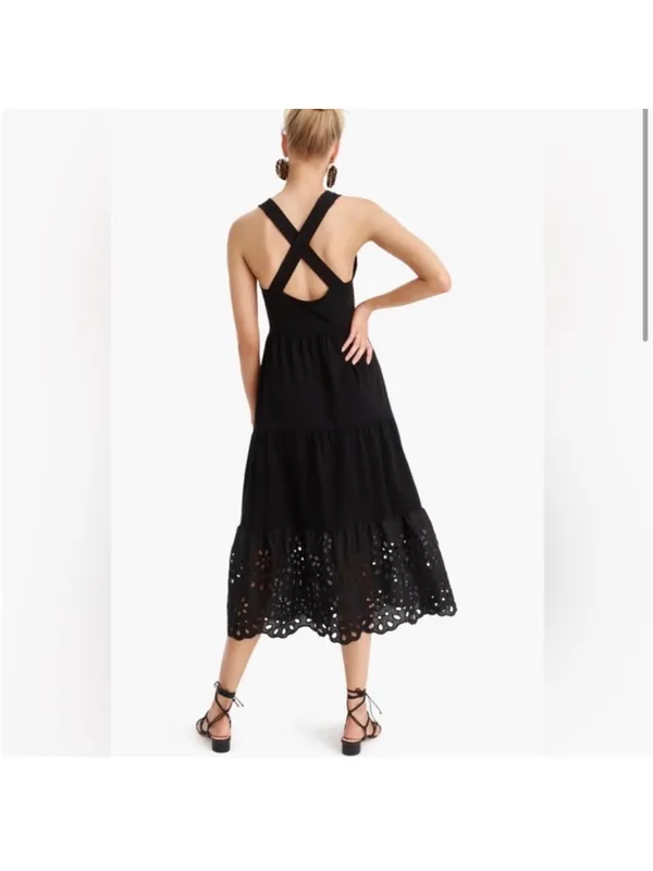 J Crew Black Eyelet Hem Tiered Maxi Dress XS - Image 2