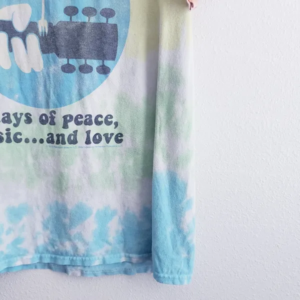 Vintage Wood Stock Liquid Blue Tie Dye Short Sleeve Band Tee Shirt - Image 3