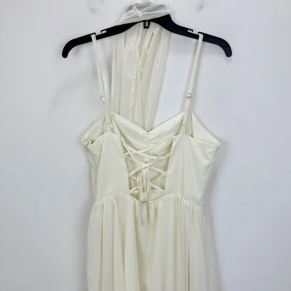 NEW Lulus Irresistibly Darling Ivory Chiffon Midi Dress and Scarf Set Large - Image 9