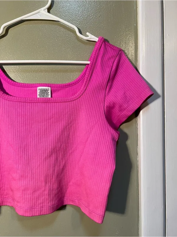 Victoria's Secret PINK Women's Sz XL Seamless Rib Short-Sleeve Crop Top Hot Pink - Image 5