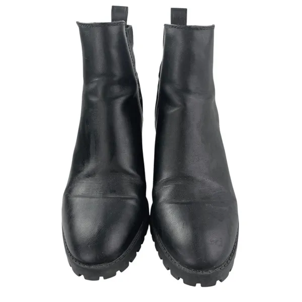 Zara Women's Black Leather Almond Toe Chunky Block Heels Chelsea Ankle Boots 7 - Image 2