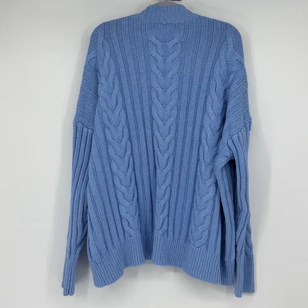 Banana Republic Love Blue Cable Knit Open Cardigan 100% Cotton Women's L - Image 2
