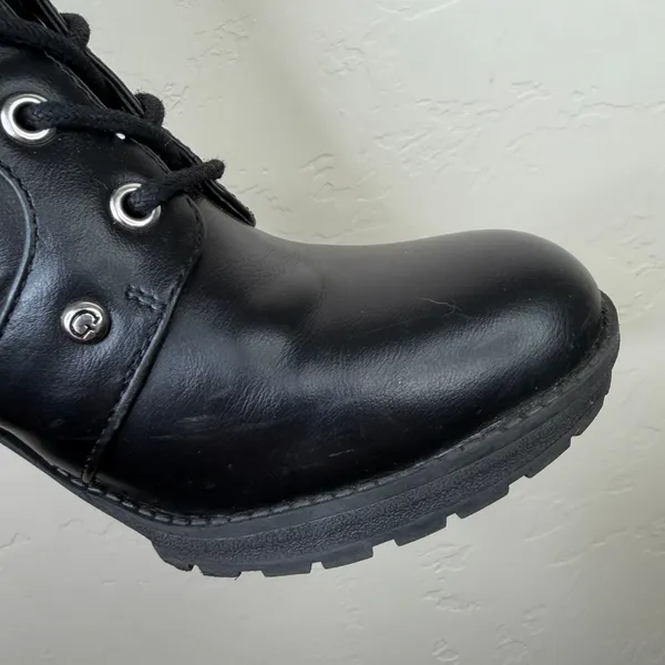 GUESS Los Angeles Black Lace-Up Hiker Booties Zip Chunky Block Heel Combat Boots - Image 9