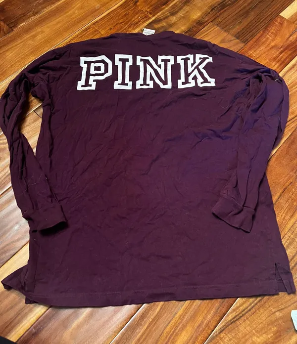 PINK - Victoria's Secret Women’s maroon long sleeve shirt. Size medium - Image 2