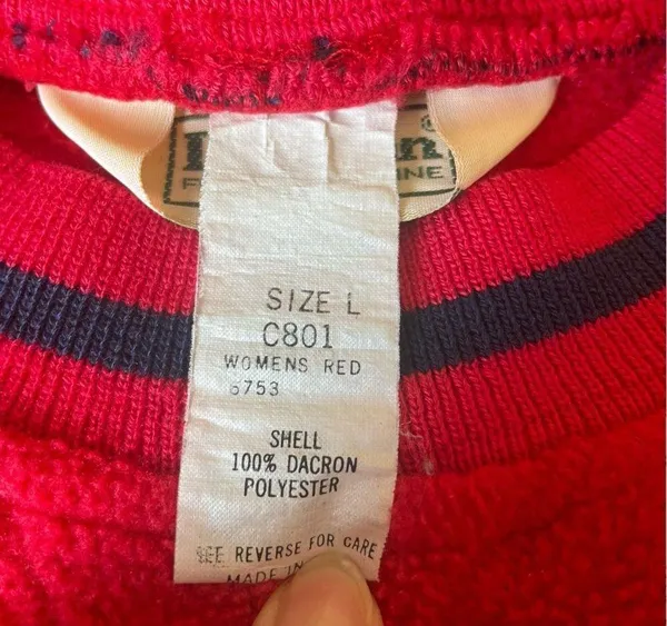 LL Bean Vintage Sherpa Crewneck Red Sweatshirt Womens Size Large - Image 7