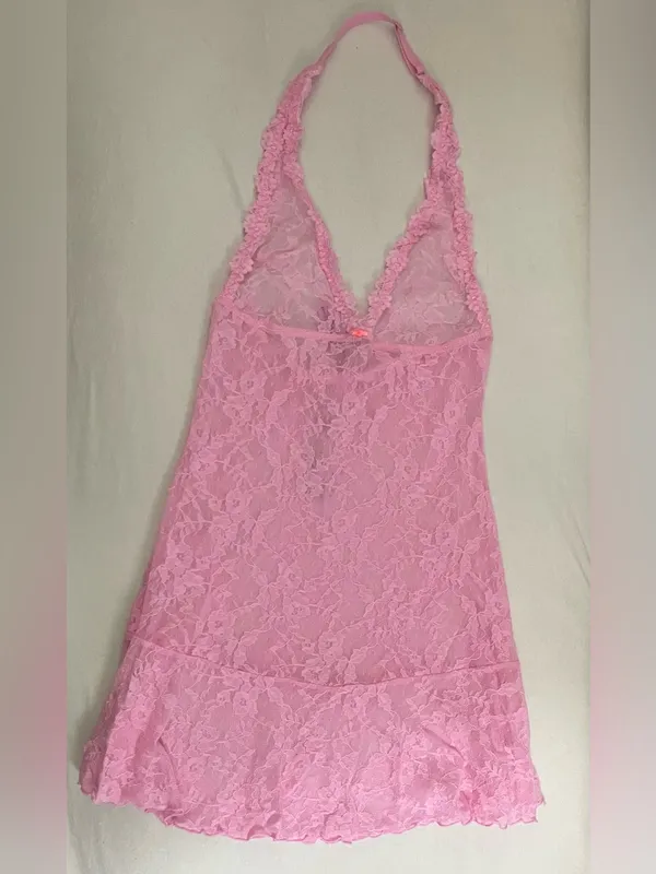 SKIMS Stretch Lace Halter Slip Chemise Dress Cotton Candy Pink Size XS - Image 3