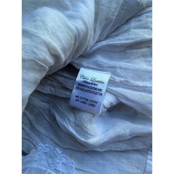 Cotton Mini Skirt Boho White Gold Lurex Smocked Romantic Size L Chloe Laetitia - Image 10