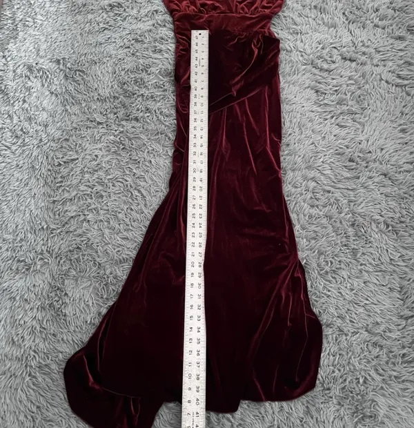 Burgundy Merlot Velvet Formal Mermaid Dress Maxi Strap Womens XS Small Formal - Image 5