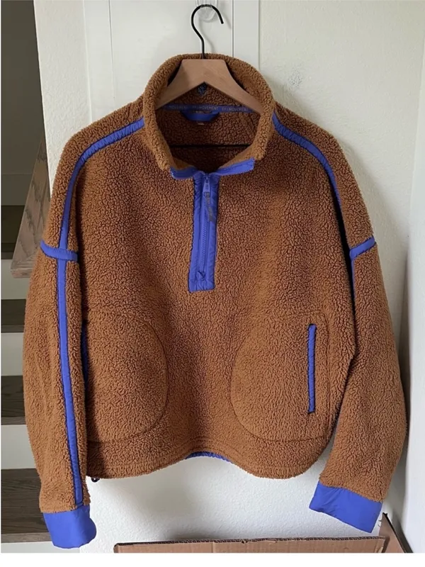 Free People Mountain High Half-Zip Fleece Pullover in Brown Twig Combo - Image 4