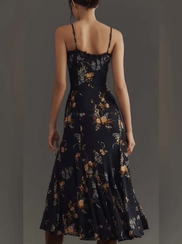 NEW REFORMATION Lilibet Floral Ruffle navy Dress sz 2 - Image 3