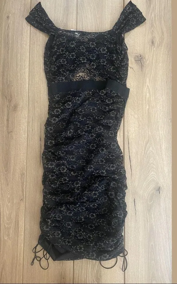 for love and lemons black gold lace sheer cutout ruched joanna dress - Image 8