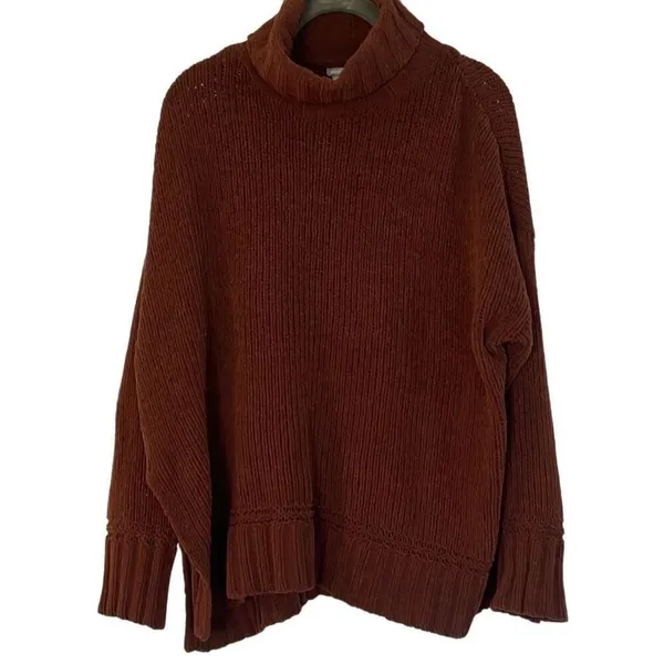 Aerie burgundy chunky knit cozy turtleneck sweater small - Image 2