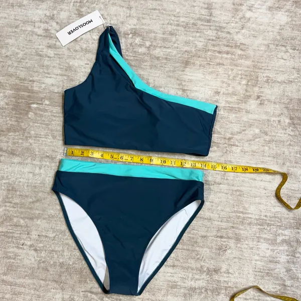 Mooslover Women’s Large Blue One Shoulder Bikini Swimsuit 2 Piece Cut out New - Image 2