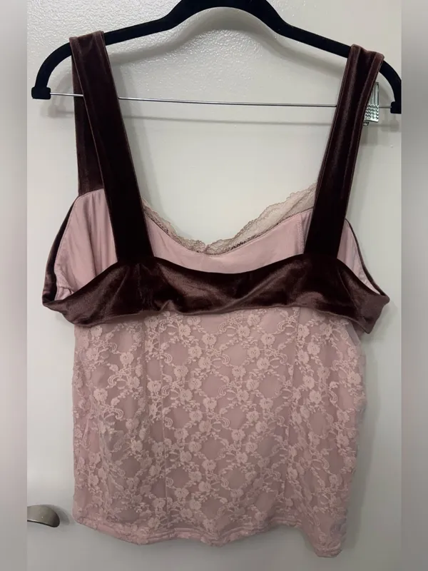 NWT By Anthropologie Velvet Trim Lace Tank Top | Romantic Cami - Image 3