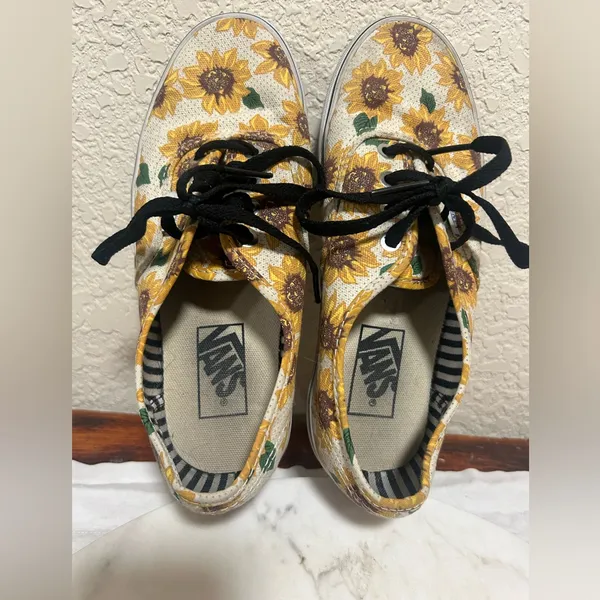 VANS Authentic Canvas White Sunflower Dots Lace-Up Low Top Sneakers Shoe… - Image 4