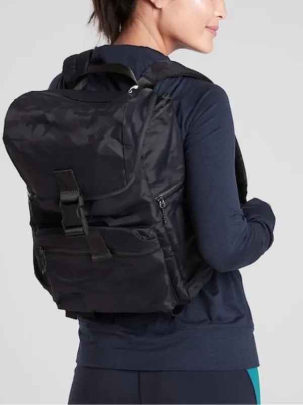 Athleta Venture Utility Backpack Black Camo Laptop Pocket Gym Work waterproof - Image 11