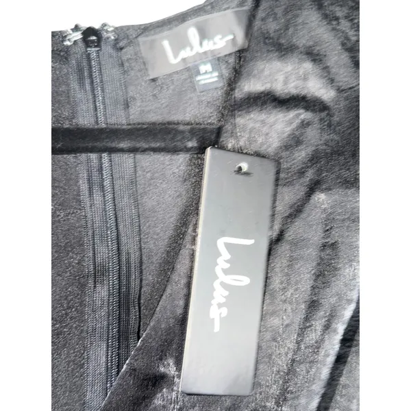 Lulus Black Metallic Wrap Midi Dress Flutter Sleeve High‎ Low Ruffle M NWT - Image 3
