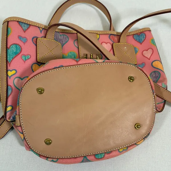 Dooney & Bourke Crayon Hearts Pink Multicolor Vachetta Leather Tote Shoulder Bag - Image 8