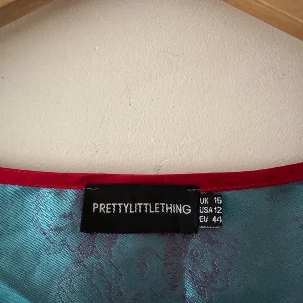 NWOT PrettyLittleThing Red and Blue‎ Satin Oriental Zip Front Corset Crop Top - Image 8